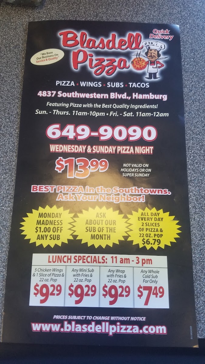 Blasdell Pizza Menu - Image 1